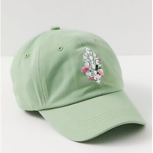 Free People Movement Blooming Buti Green Embroidered Floral Baseball Cap
